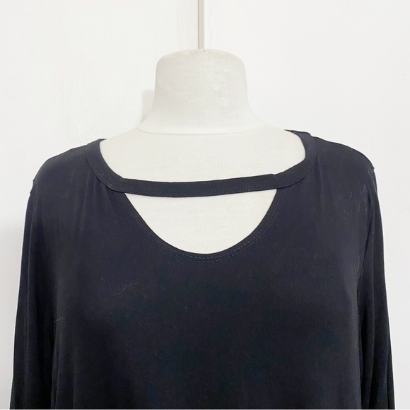 HEIMISH USA strappy neck sharkbite hem knit oversize tunic top side pockets L - Picture 2 of 6